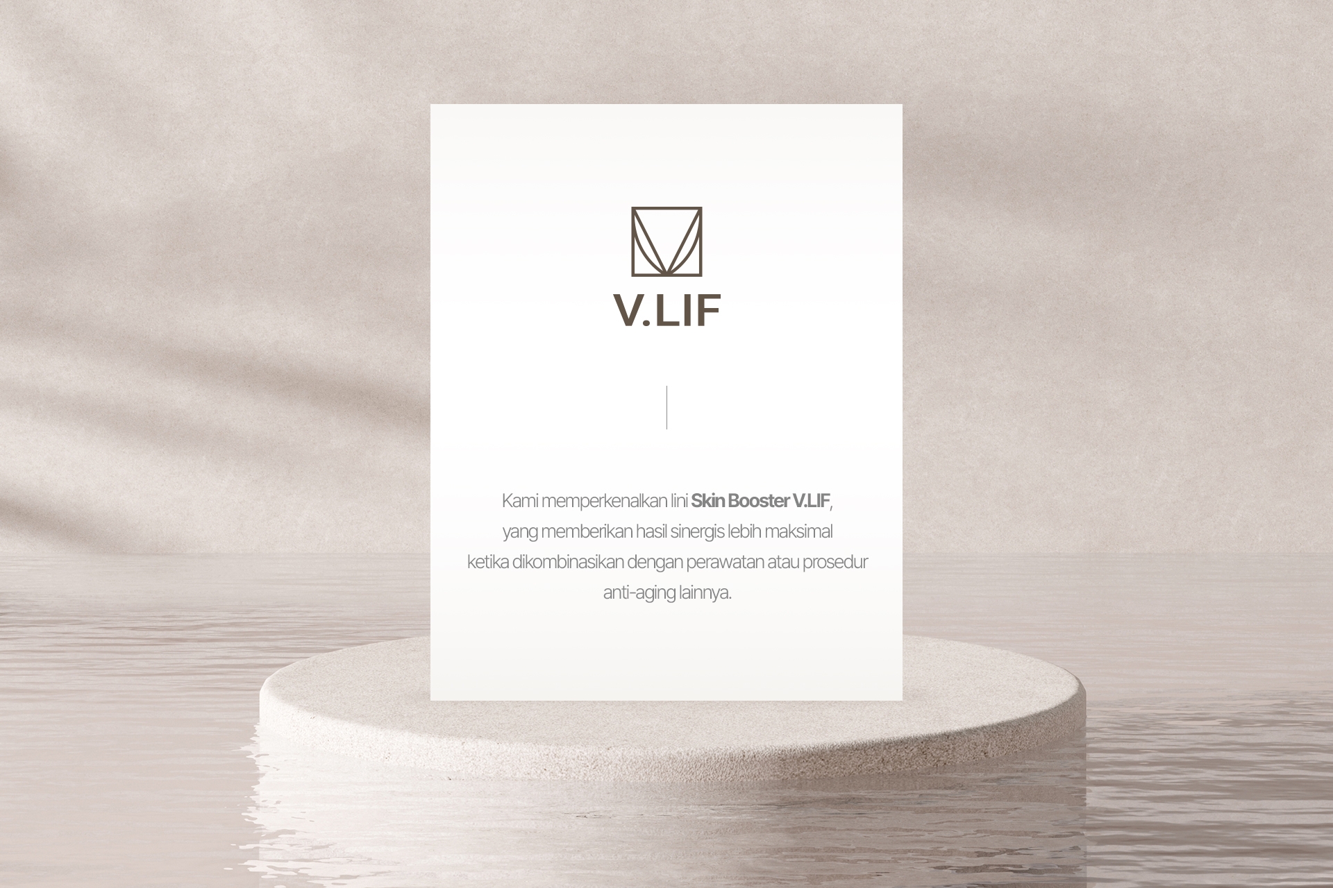 Kami memperkenalkan lini Skin Booster V.LIF, yang memberikan hasil sinergis lebih maksimal ketika dikombinasikan dengan perawatan atau prosedur anti-aging lainnya.